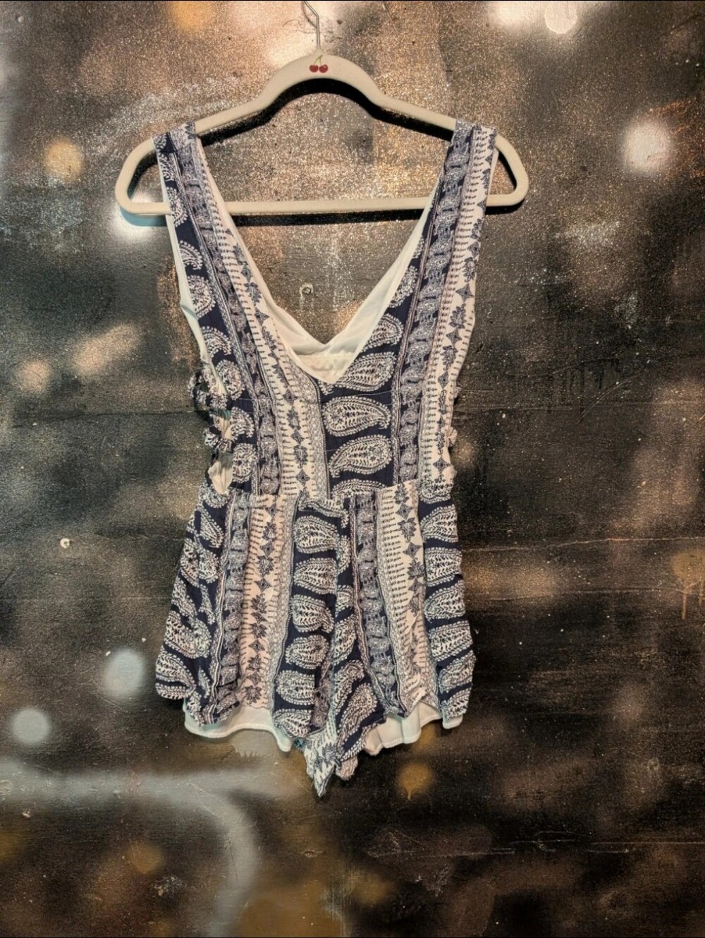 Sleeveless Navy Paisley V-Neck Women's Romper